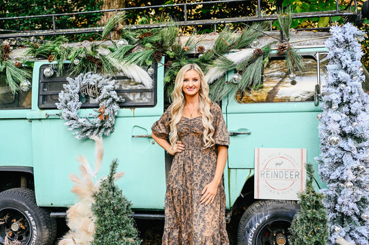 Dark Floral Smocked Maxi Dress - She Chester