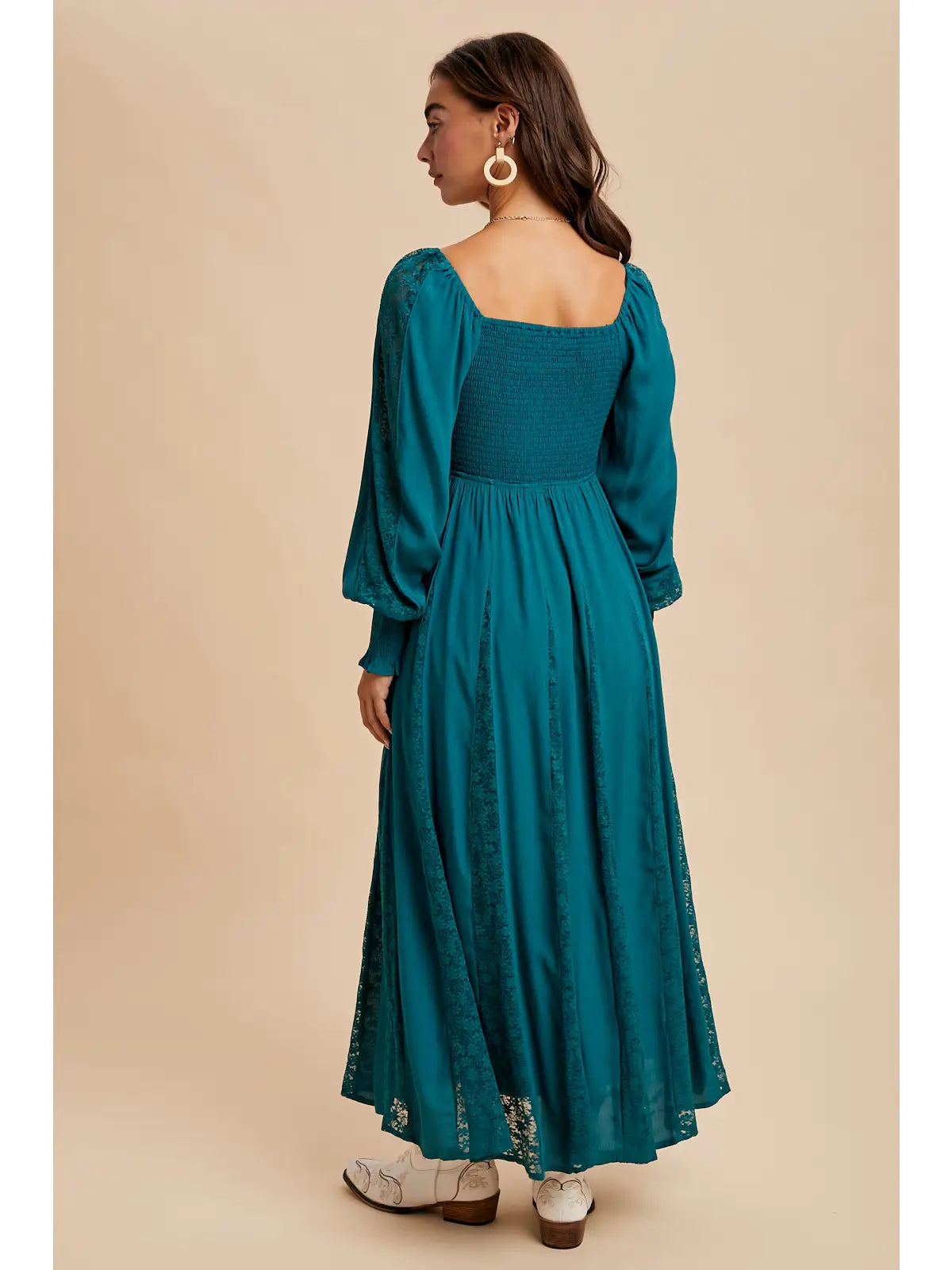 Deep Teal Lace Detail Maxi Dress