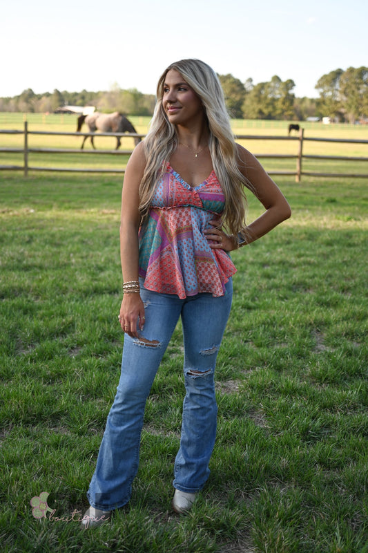 Dixie Pink Patchwork Tank - She Chester