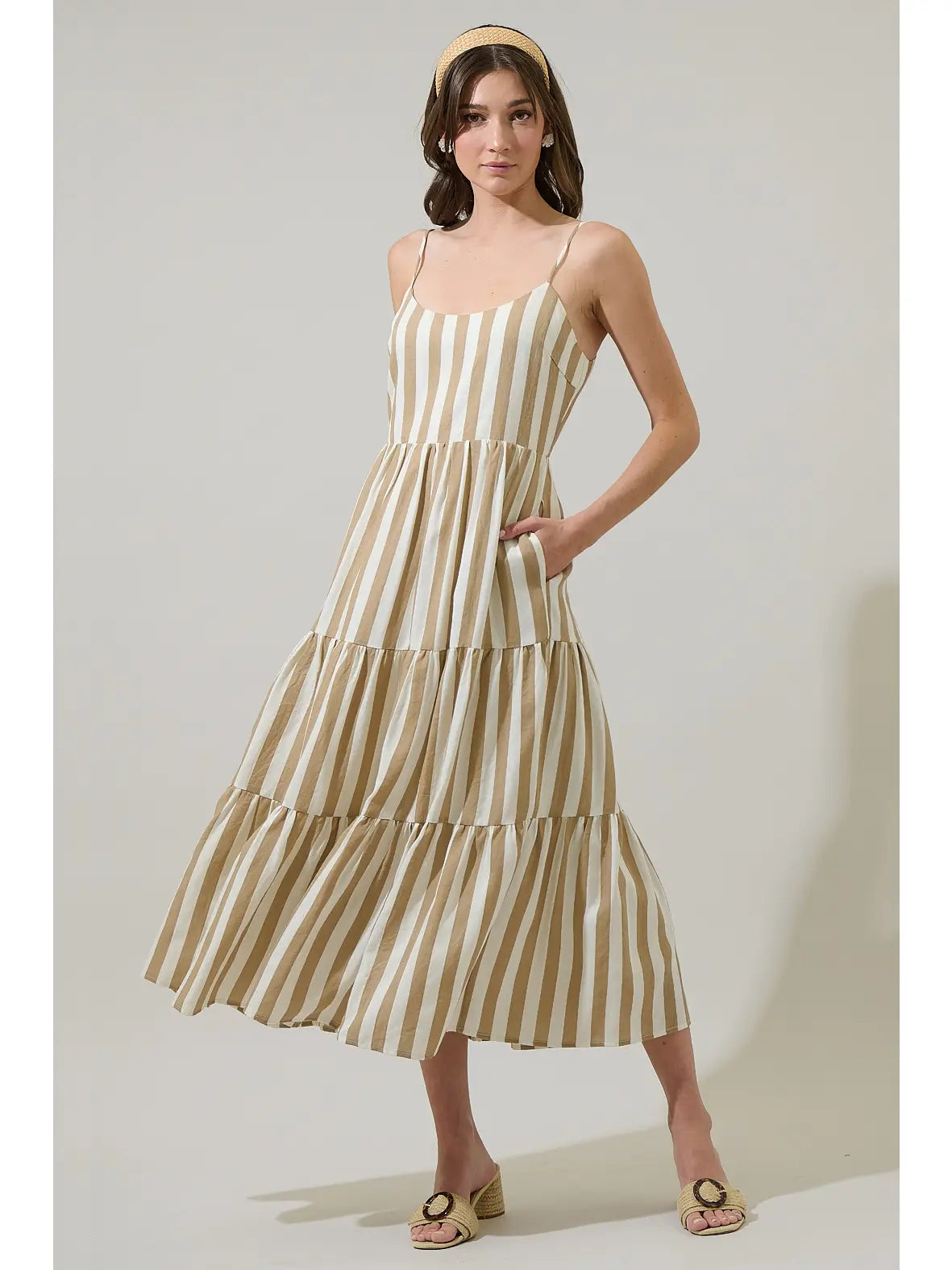 Valera Striped Trisha Tiered Midi Dress