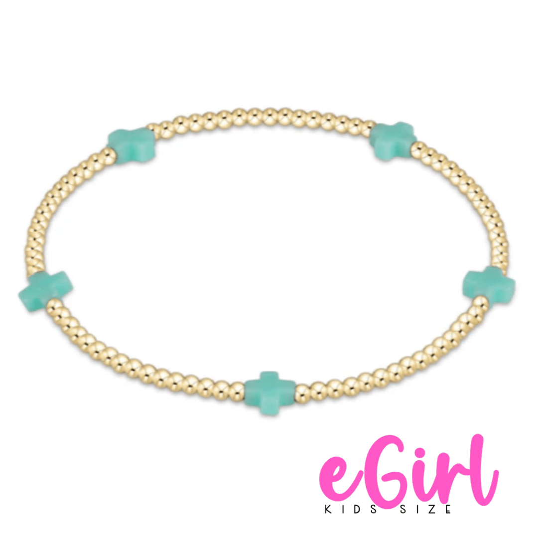 egirl Signature Cross Small Gold Pattern 2mm Bead Bracelet - Mint - She Chester