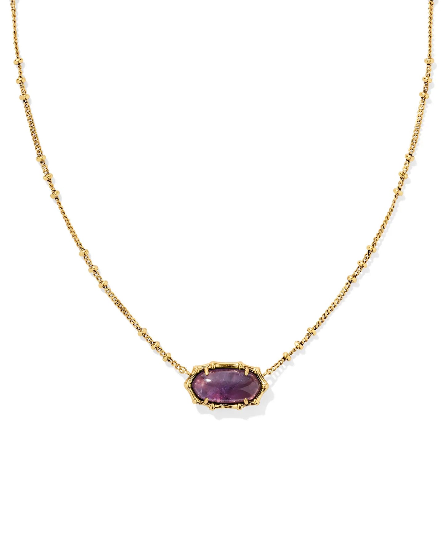 ELISA BAMBOO FRAME SHORT PENDANT NECKLACE GOLD DARK PURPLE AMETHYST - She Chester