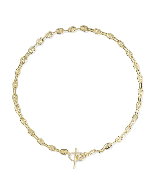 ELISA TOGGLE LINK AND CHAIN NECKLACE GOLD WHITE CZ - She Chester