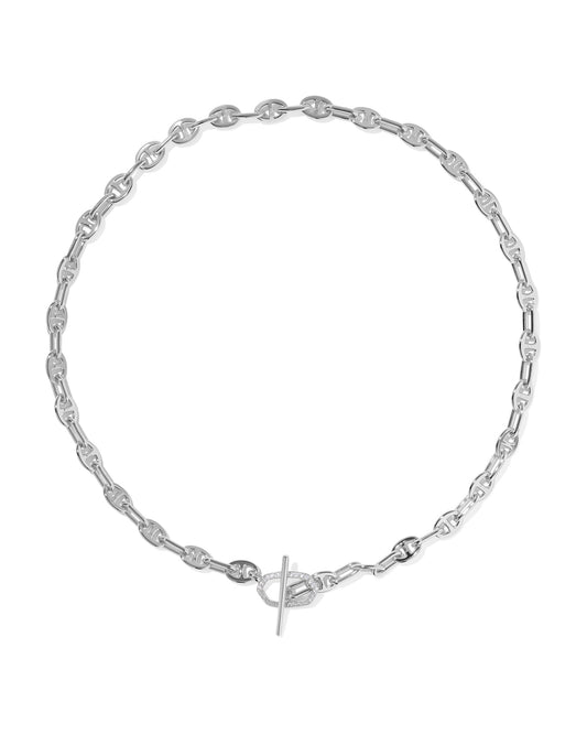 ELISA TOGGLE LINK AND CHAIN NECKLACE SILVER WHITE CZ - She Chester