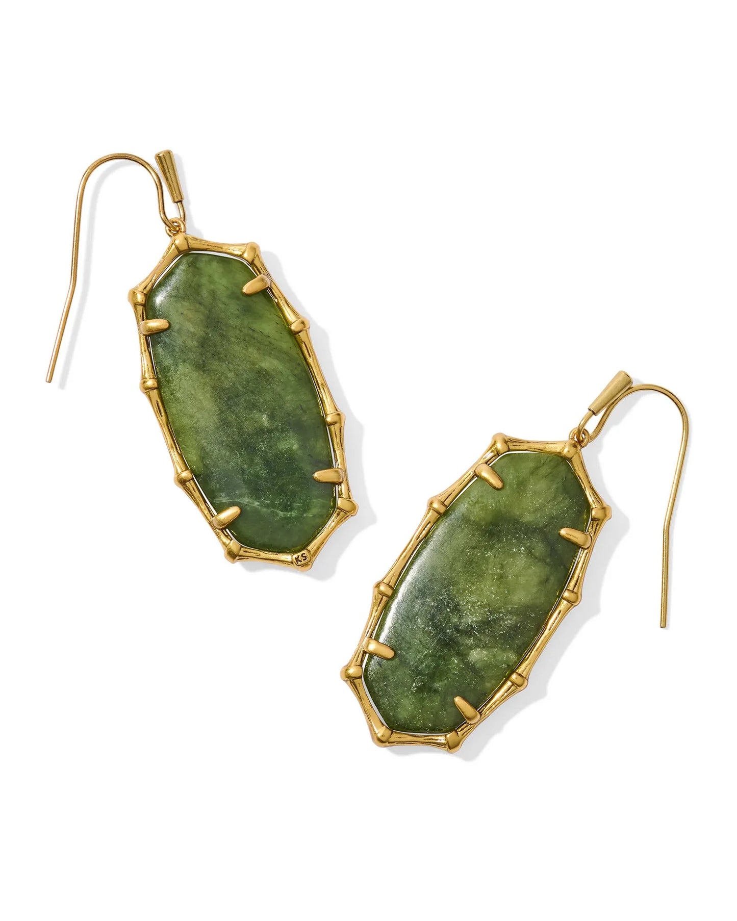 ELLE BAMBOO FRAME DROP EARRINGS GOLD SAGE SERPENTINE - She Chester
