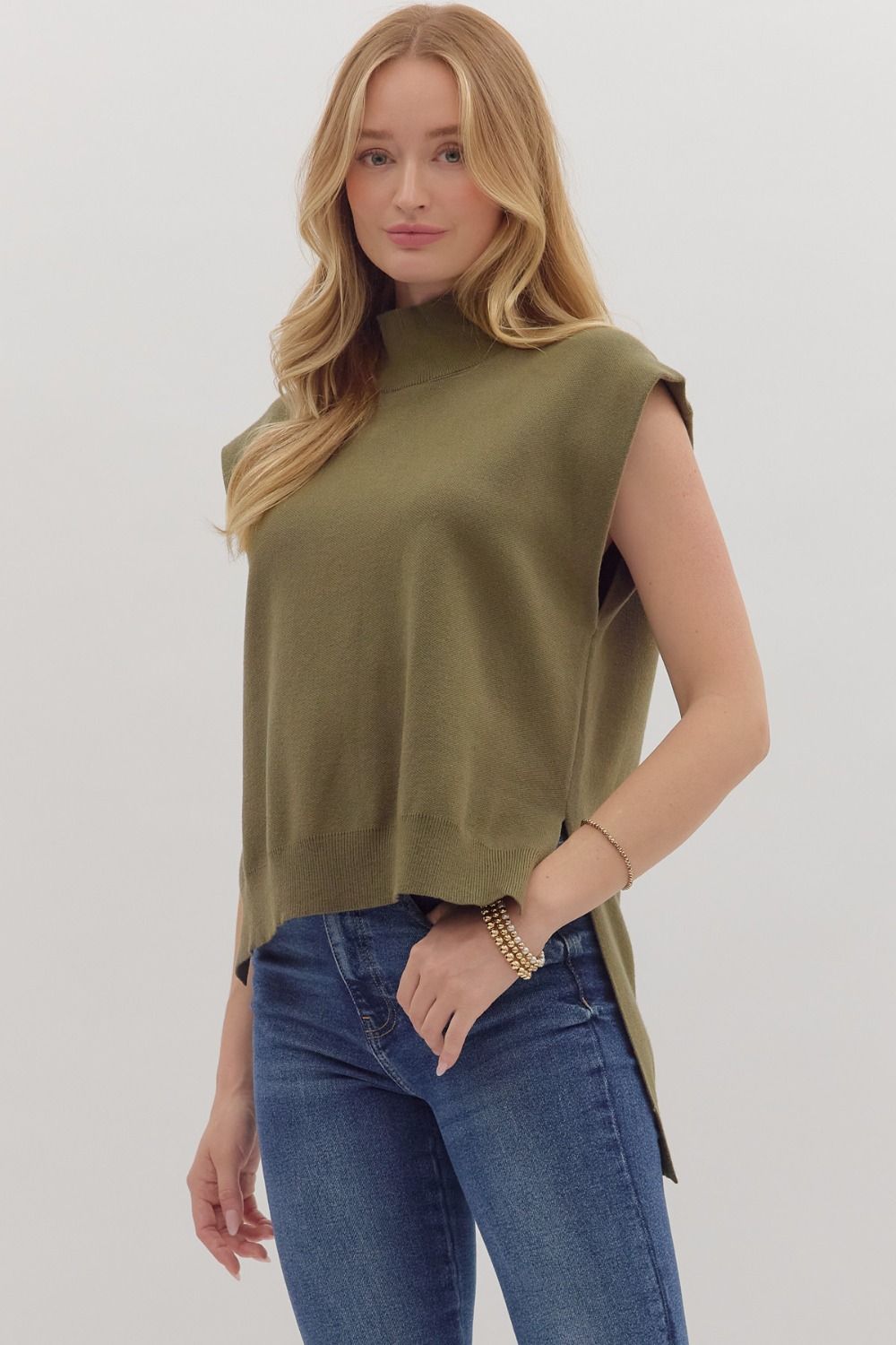 Happy Hour Mock Neck Top - Olive