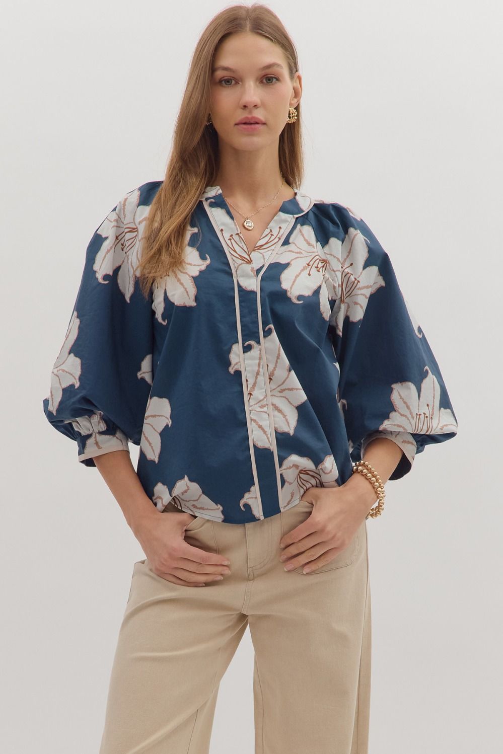 Navy Hibiscus Top