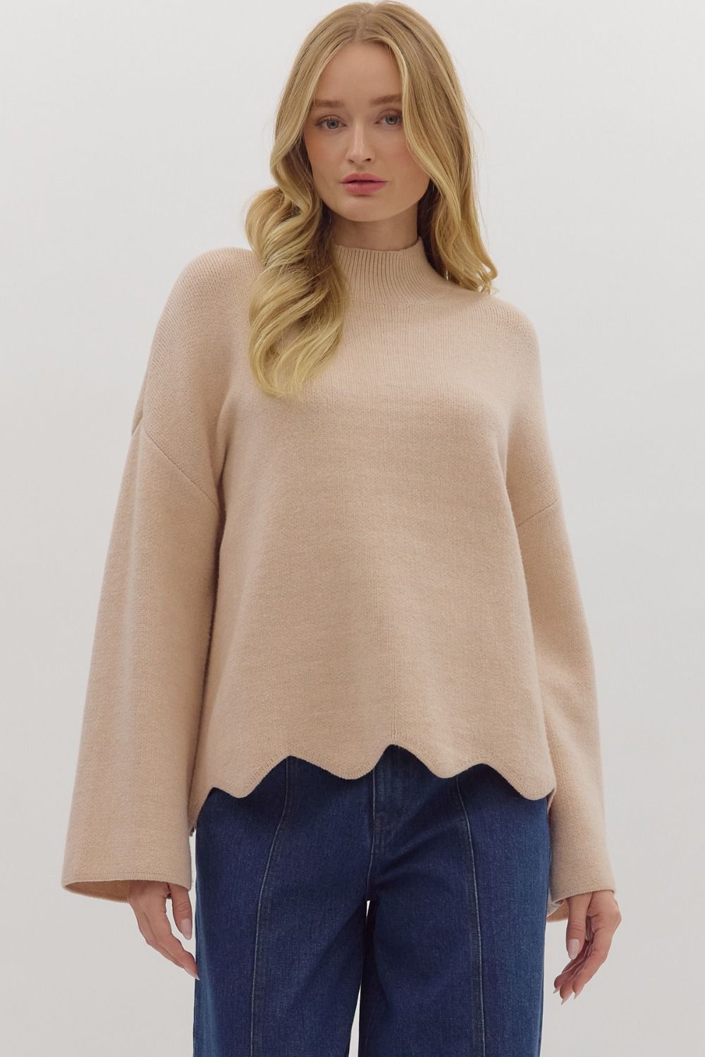 Soft Dreams Cream Scallop Sweater