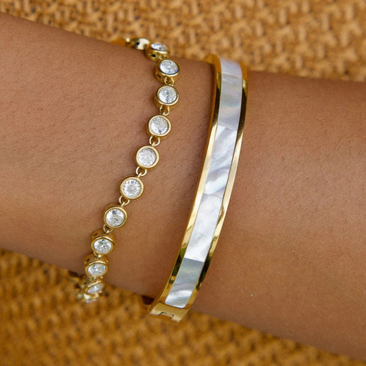 Estelle Mother Of Pearl Bangle Bracelet - She Chester