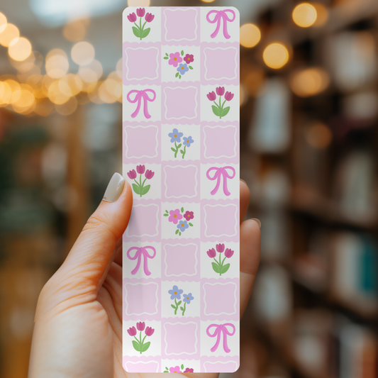 Checkered Tulips Bookmark | Soft Matte Laminated