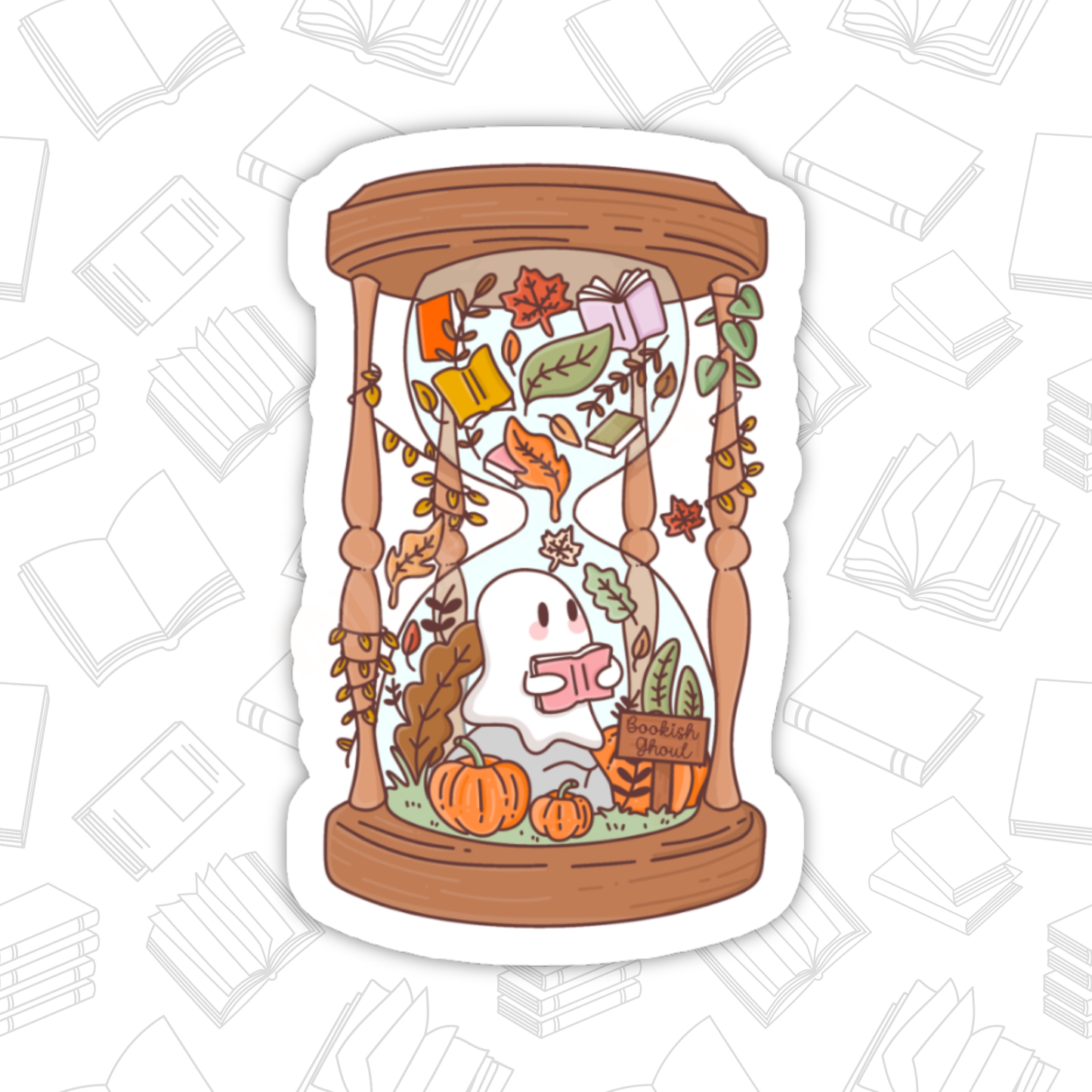 Autumn Hourglass Sticker – Bookish Ghost, Glossy Vinyl : 2.5"