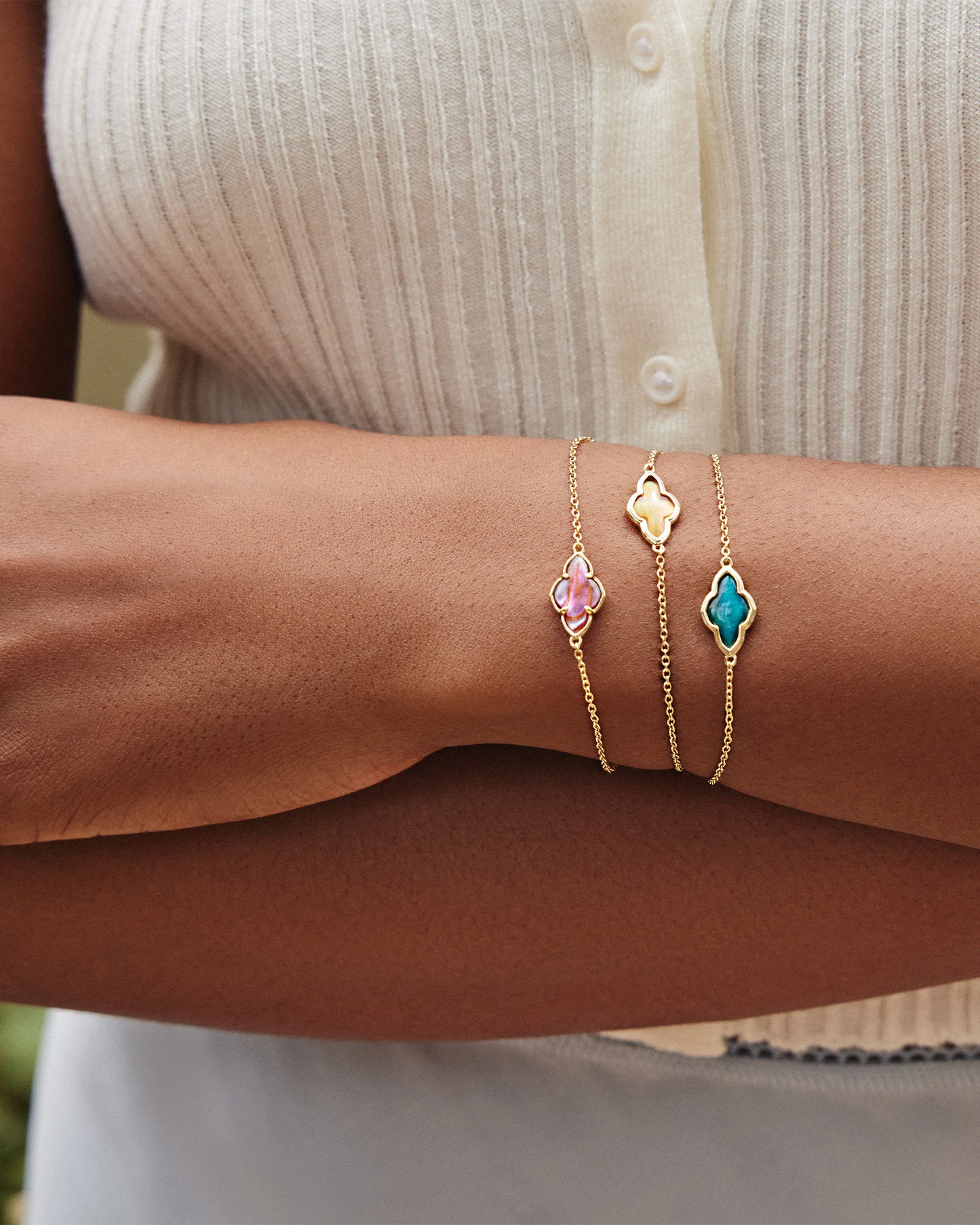 Framed Abbie Delicate Chain Bracelet Gold Teal Tigers Eye