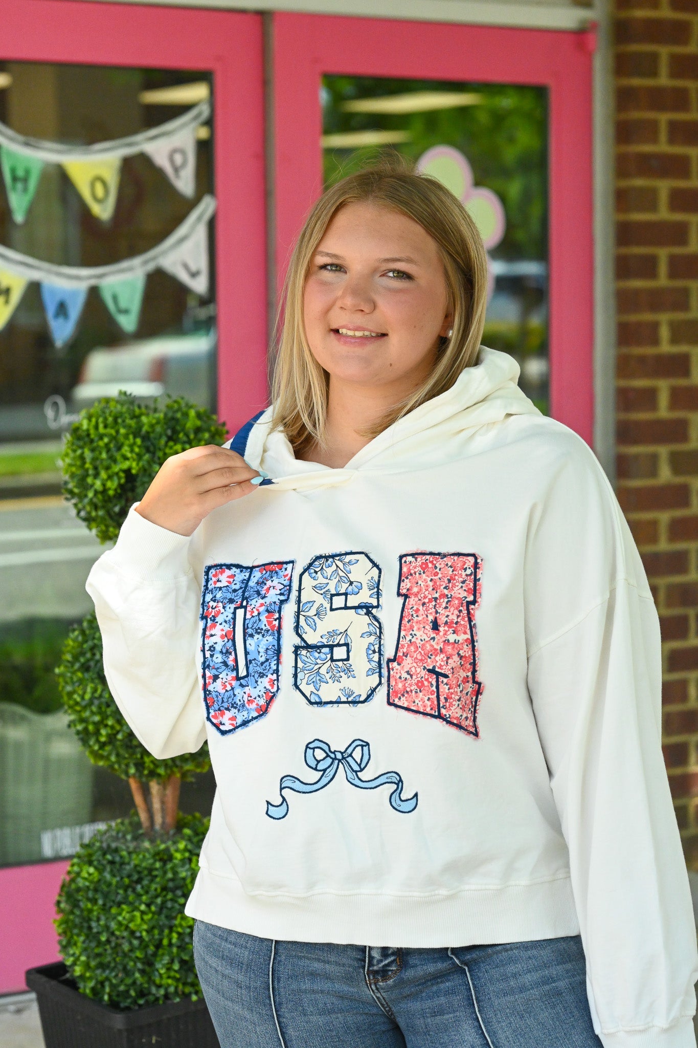 Floral Patchwork USA Hoodie - She Chester