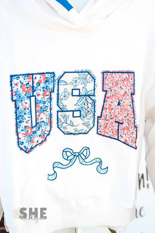 Floral Patchwork USA Hoodie - She Chester