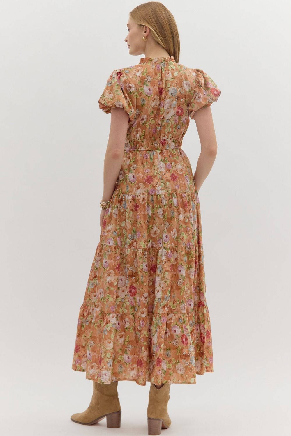 Floral Terra Cotta Tiered Maxi Dress - She Chester