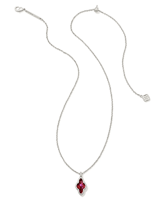 Framed Abbie Pendant Necklace Rhodium Light Burgundy Illusion - She Chester