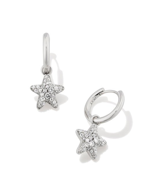 JAE STAR PAVE HUGGIE EARRINGS IN SILVER WHITE CRYSTAL