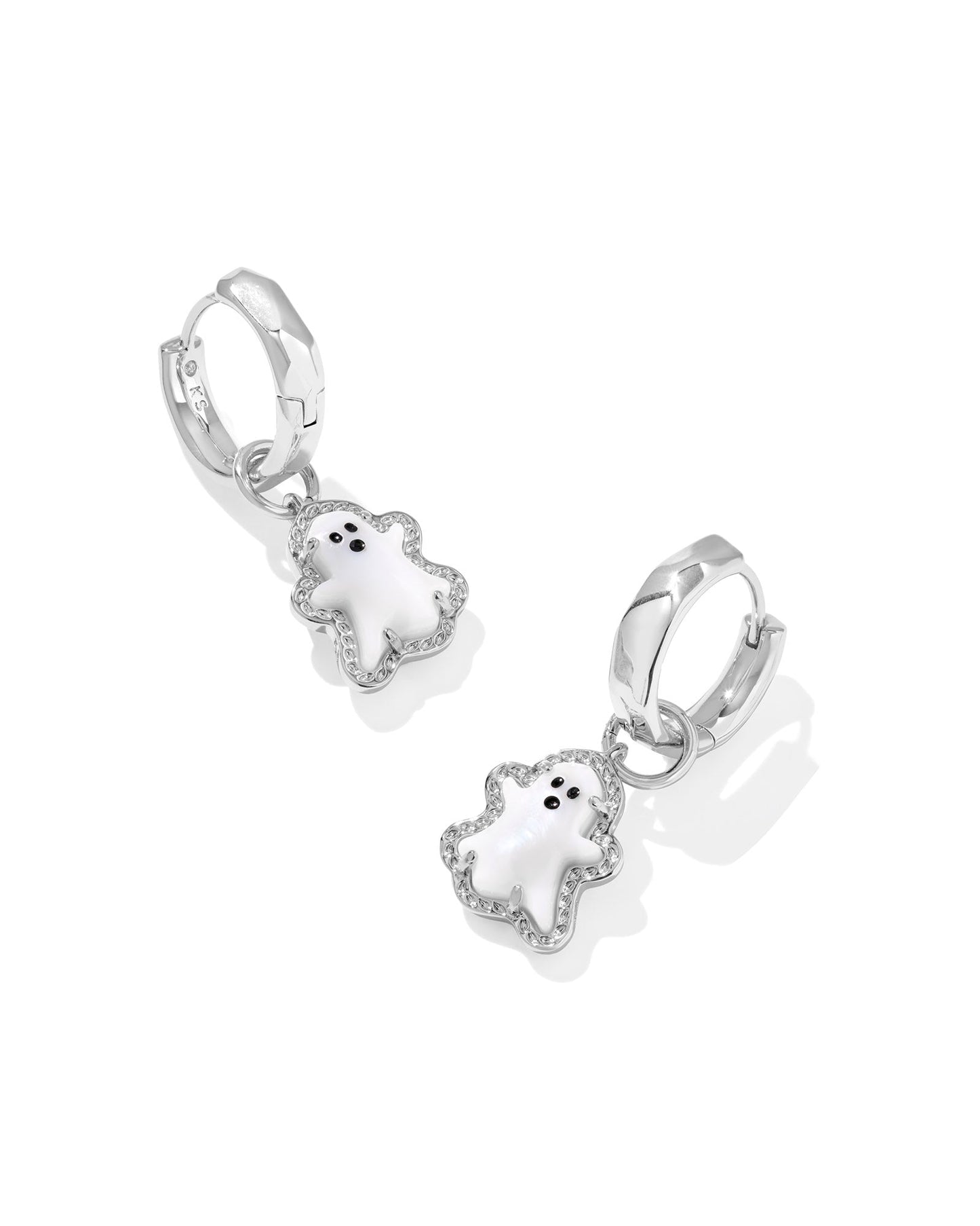 GHOST HUGGIE EARRINGS SILVER WHITE MOTHER OF PEARL - She Chester