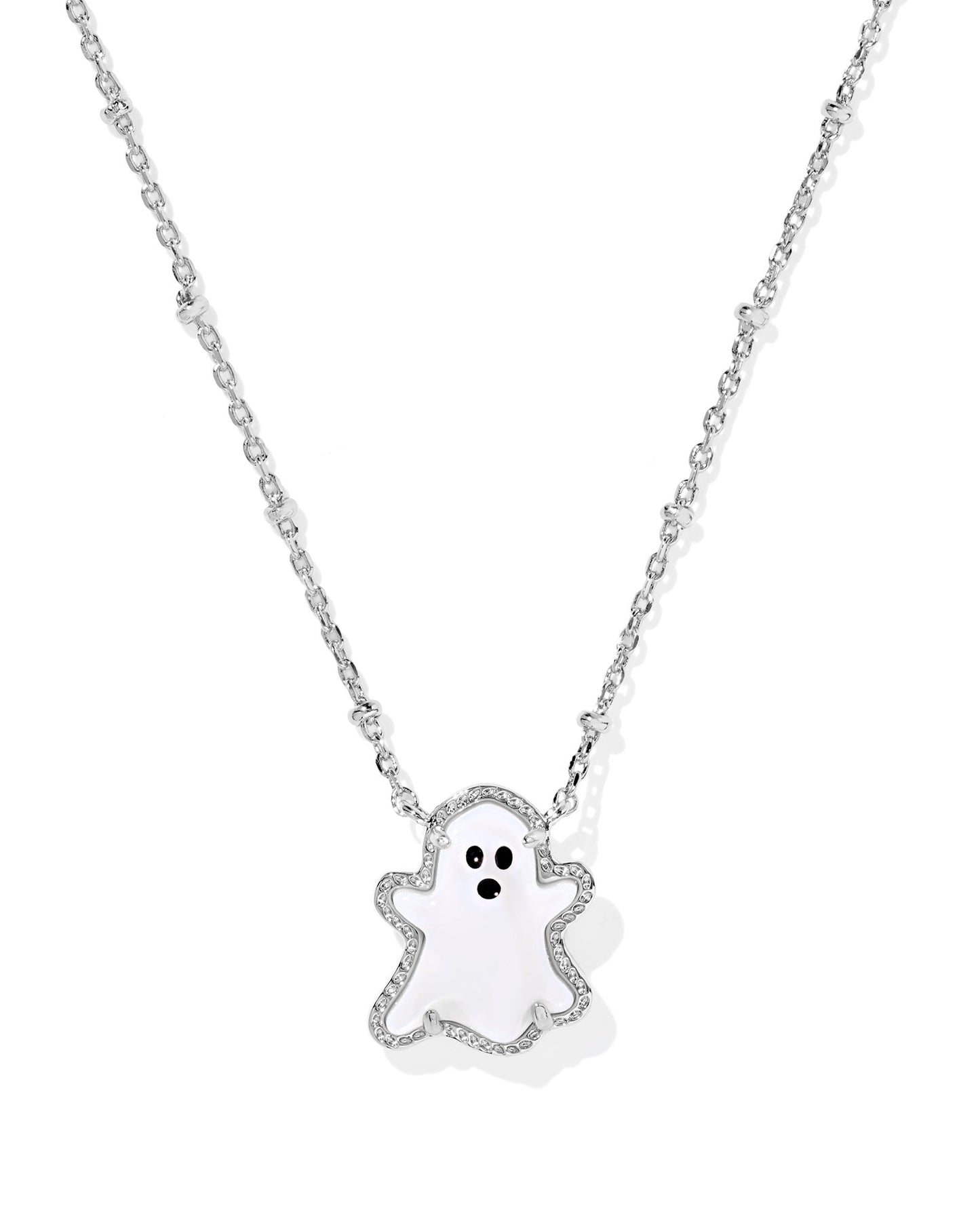 GHOST SHORT PENDANT NECKLACE SILVER WHITE MOTHER OF PEARL - She Chester