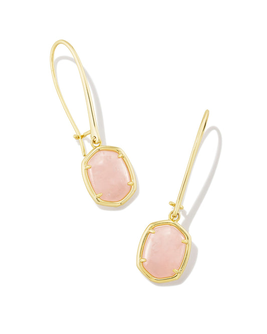 DAPHNE WIRE DROP EARRINGS IN GOLD ROSE QUARTZ
