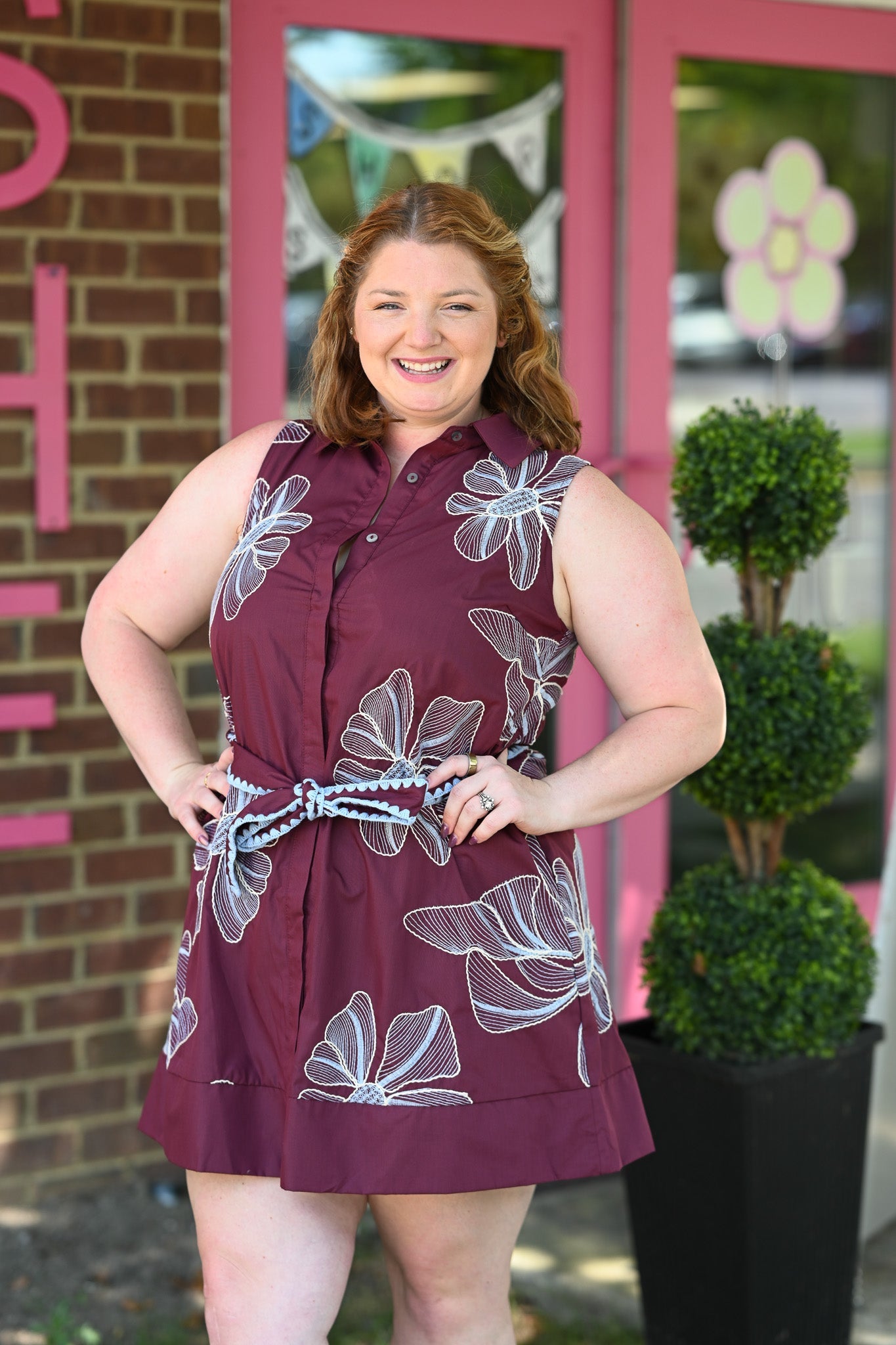 Gloria Embroidered Wine Dress - She Chester