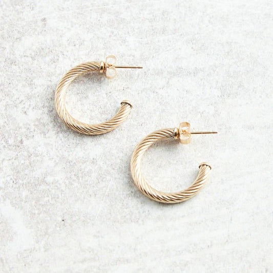 Gold 1.125 Textured Twist Hoop - She Chester
