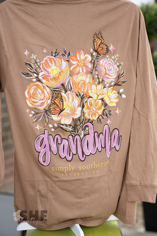 Grandma Floral Butterfly LS Tee - She Chester