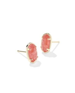 GRAYSON STONE STUD EARRINGS GOLD PAPAYA IRIDESCENT MOTHER OF PEARL - She Chester