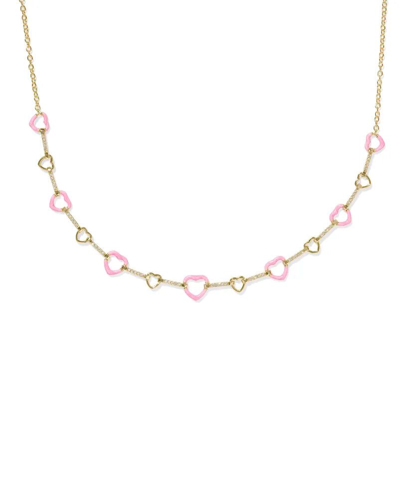 Haisley Heart Strand Necklace Gold Pink Pearlescent Enamel - She Chester