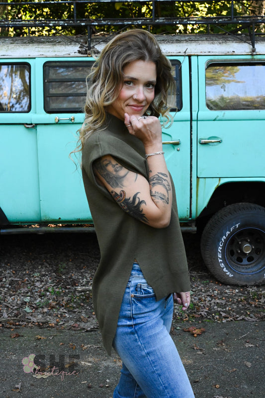 Happy Hour Mock Neck Top - Olive - She Chester