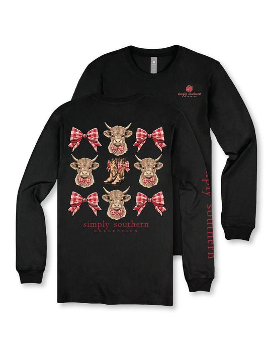Highland Cow Bow LS Tee - She Chester
