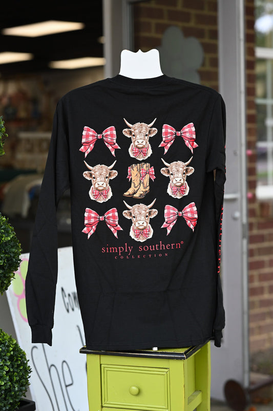 Highland Cow Bow LS Tee - She Chester