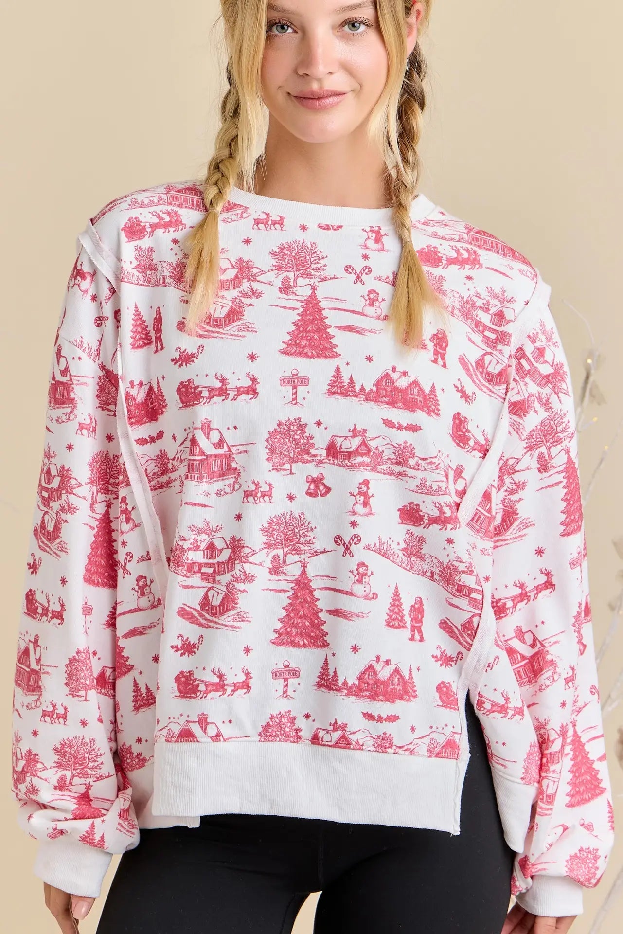 Holiday Toile Printed Oversized Pullover - She Chester