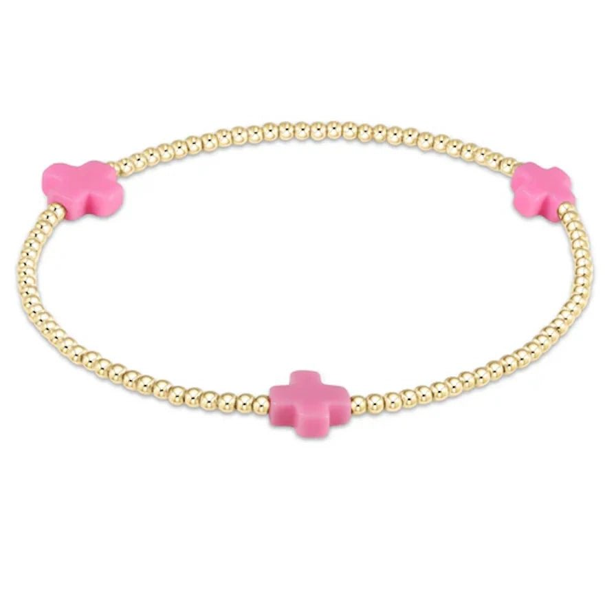 Hot Pink 2mm Gold Cross - She Chester