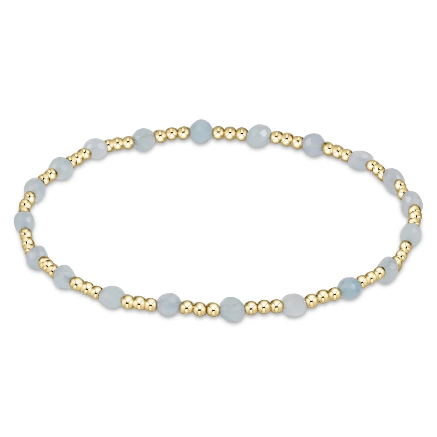 GEMSTONE GOLD SINCERITY PATTERN 3MM BEAD BRACELET - AQUAMARINE