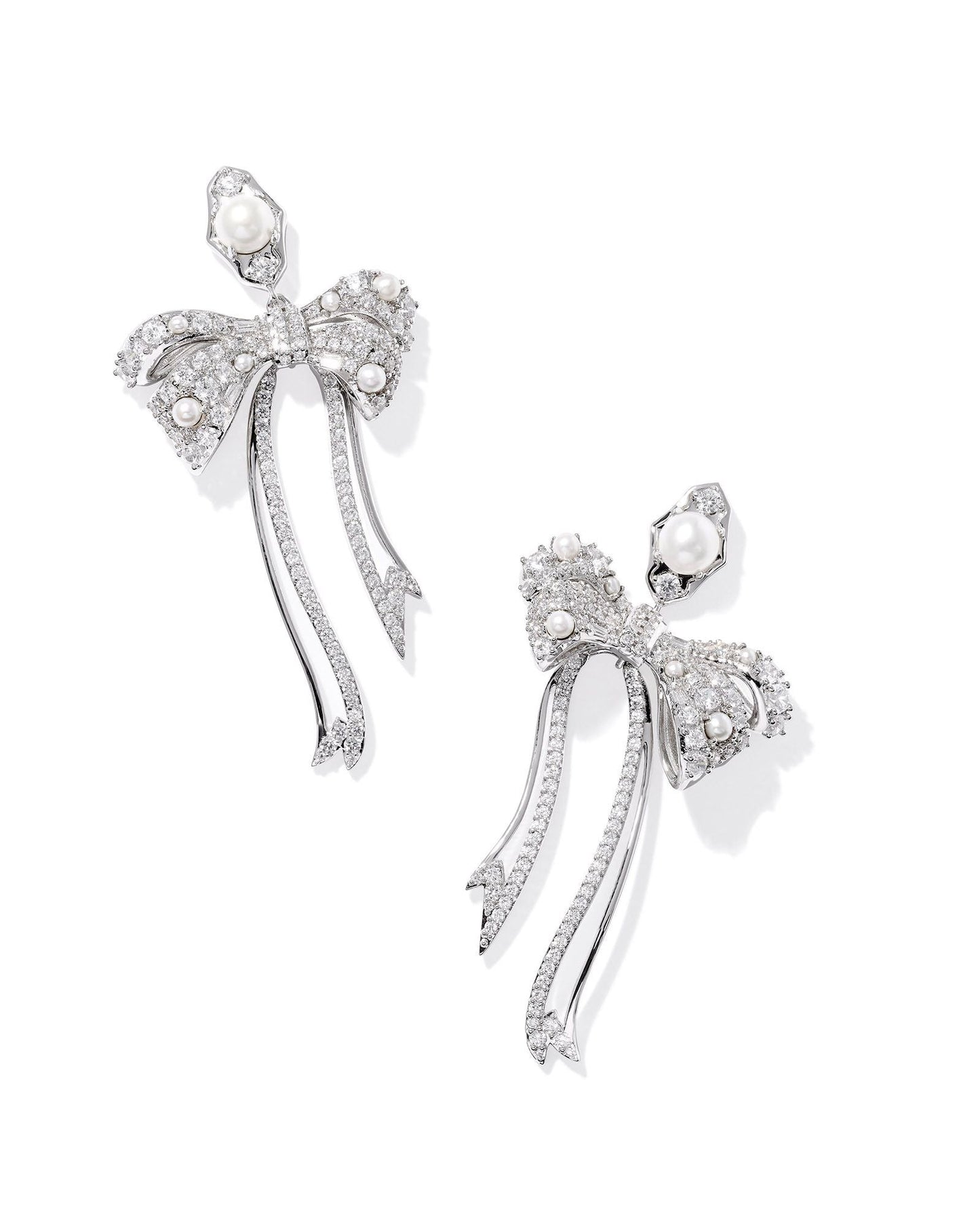 KRISTA BOW STATEMENT EARRINGS SILVER WHITE MIX - She Chester