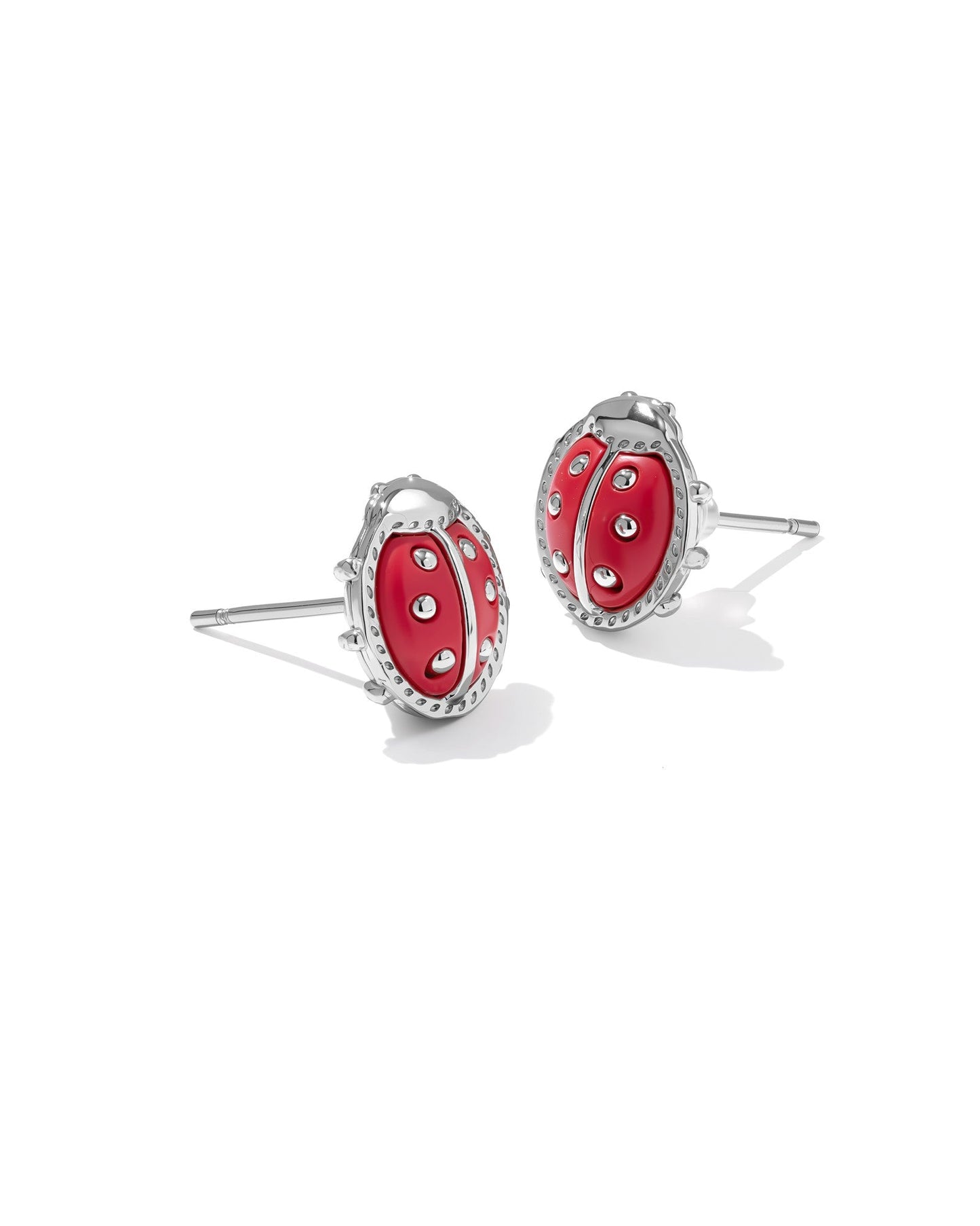 LADYBUG STUD EARRINGS RHODIUM RED VERMILLION MAGNESITE - She Chester