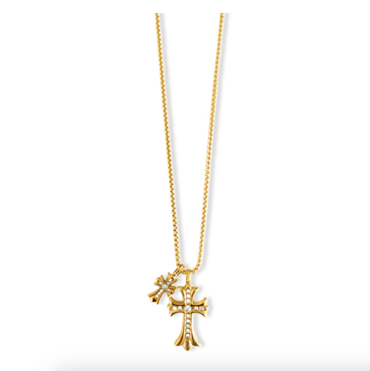 Lazara Double Cross Pendant Gold Necklace - She Chester