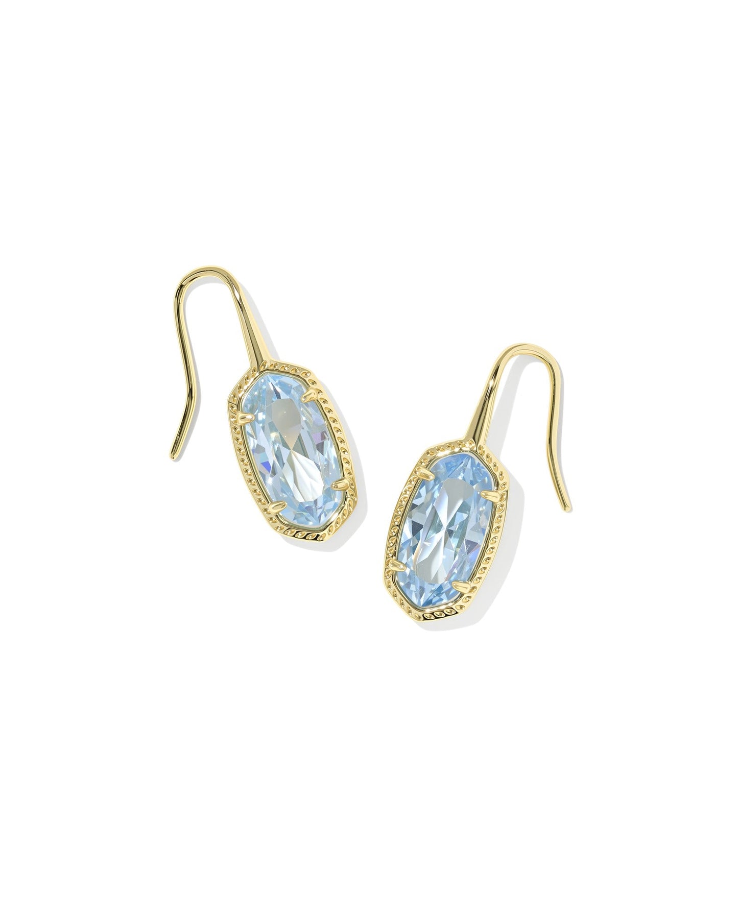 LEE LUXE DROP EARRINGS GOLD LIGHT BLUE CZ - She Chester