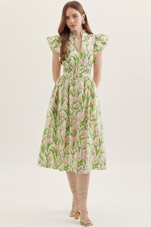 Lila Tulip Zip Midi Dress - She Chester