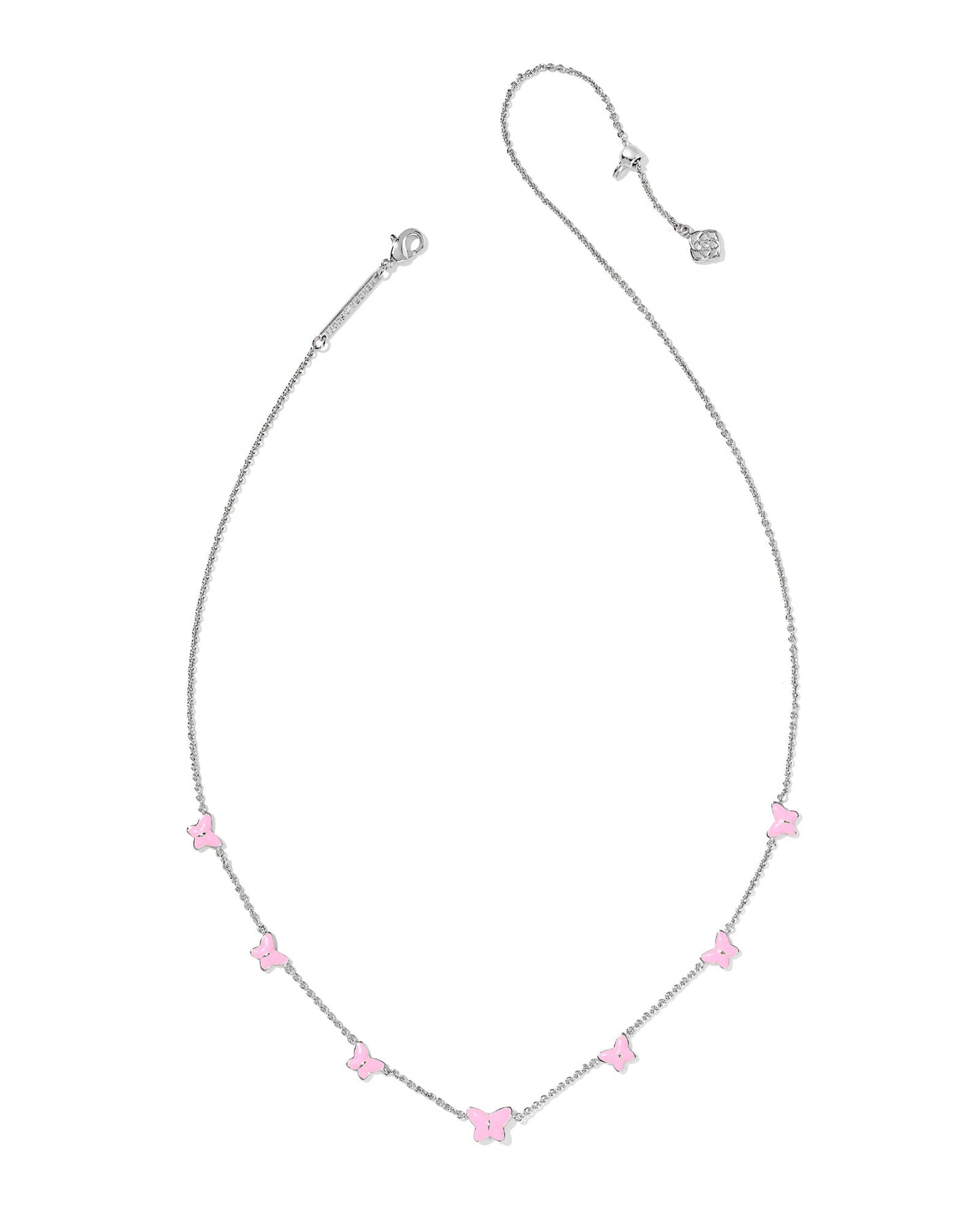 LILLIA BUTTERFLY ENAMEL STRAND NECKLACE SILVER PINK ENAMEL - She Chester