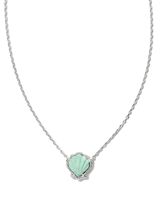 BRYNNE SHELL SHORT PENDANT NECKLACE IN SILVER SEA GREEN CHRYSOCOLLA