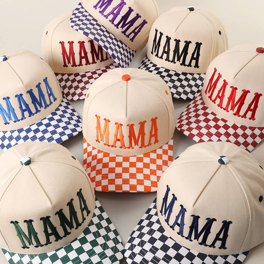 MAMA Embroidered Checkered Brim Trucker Hat - She Chester