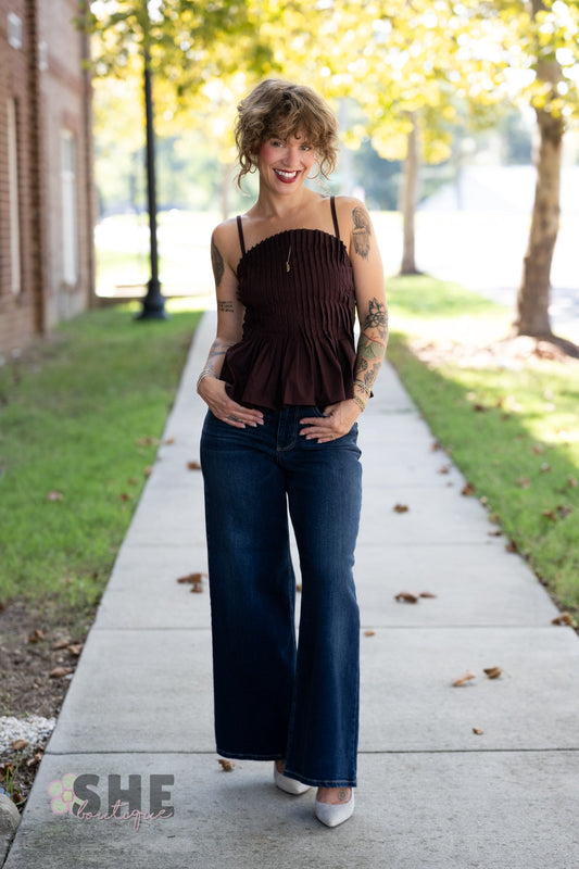Mansi Brown Pleated Tank - She Chester