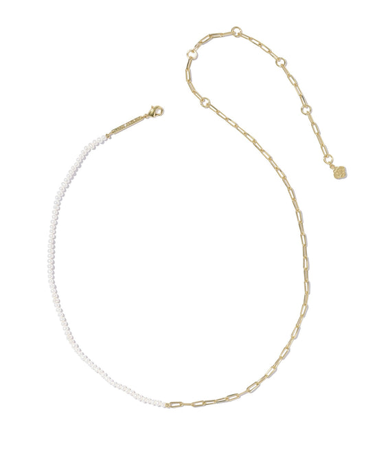 MARKIE HALF CHAIN NECKLACE GOLD FRESHWATER CULTURED PEARL - She Chester