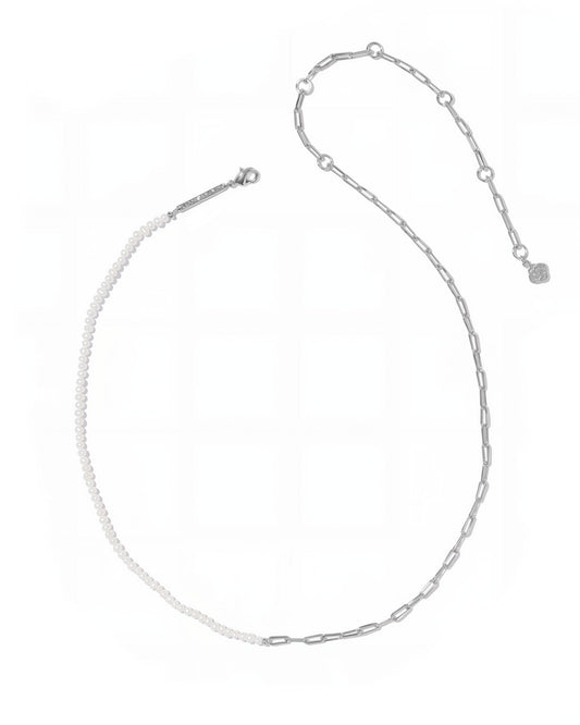 MARKIE HALF CHAIN NECKLACE RHODIUM FRESHWATER CULTURED PEARL - She Chester