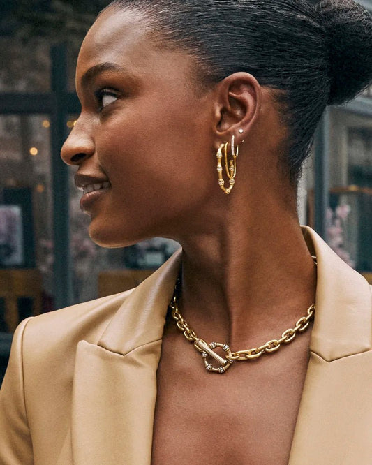 MAURA BAMBOO HOOP EARRINGS GOLD WHITE CRYSTAL - She Chester
