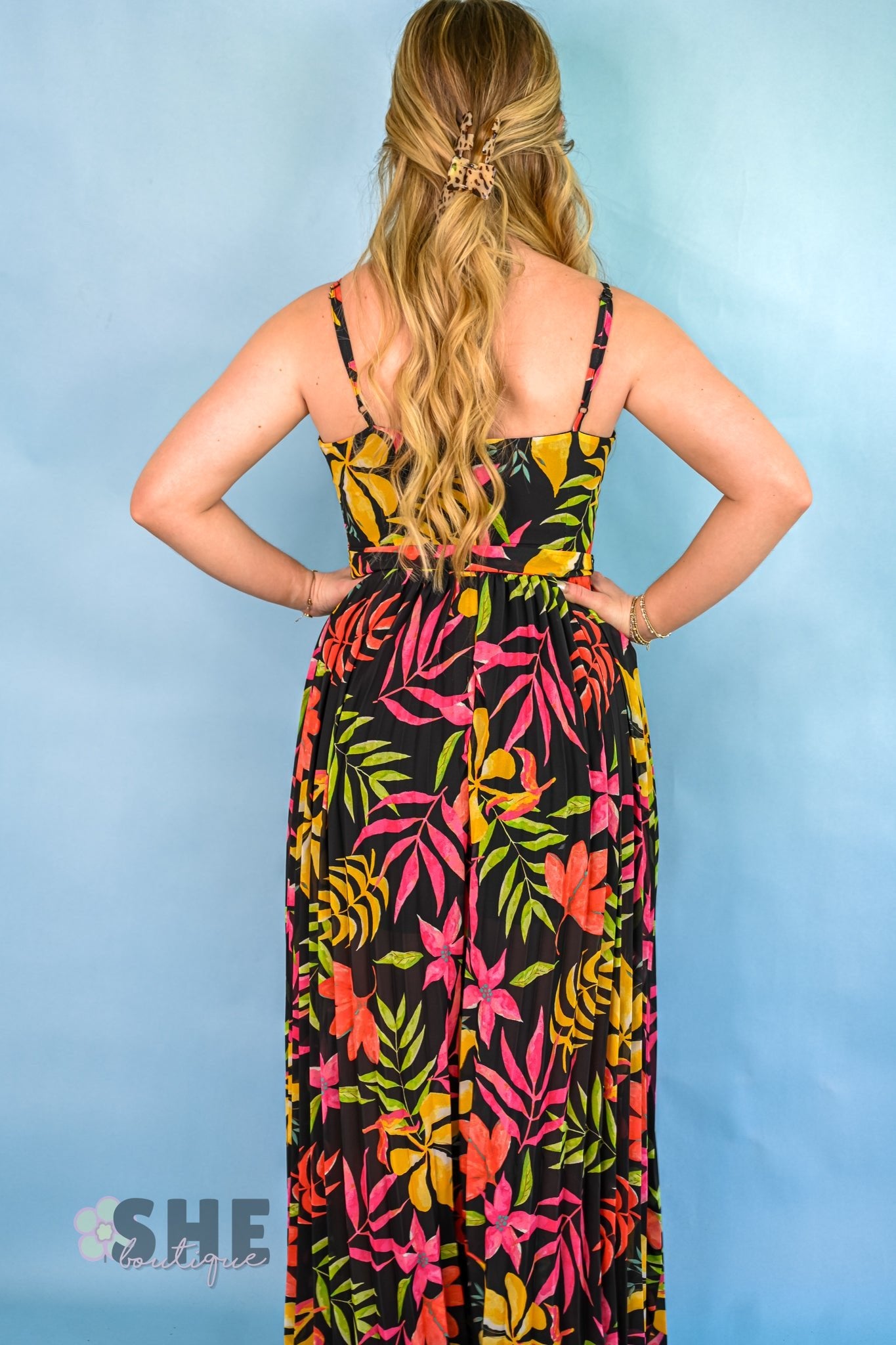 Midnight Tropics Pleated Jumpsuit - She Chester
