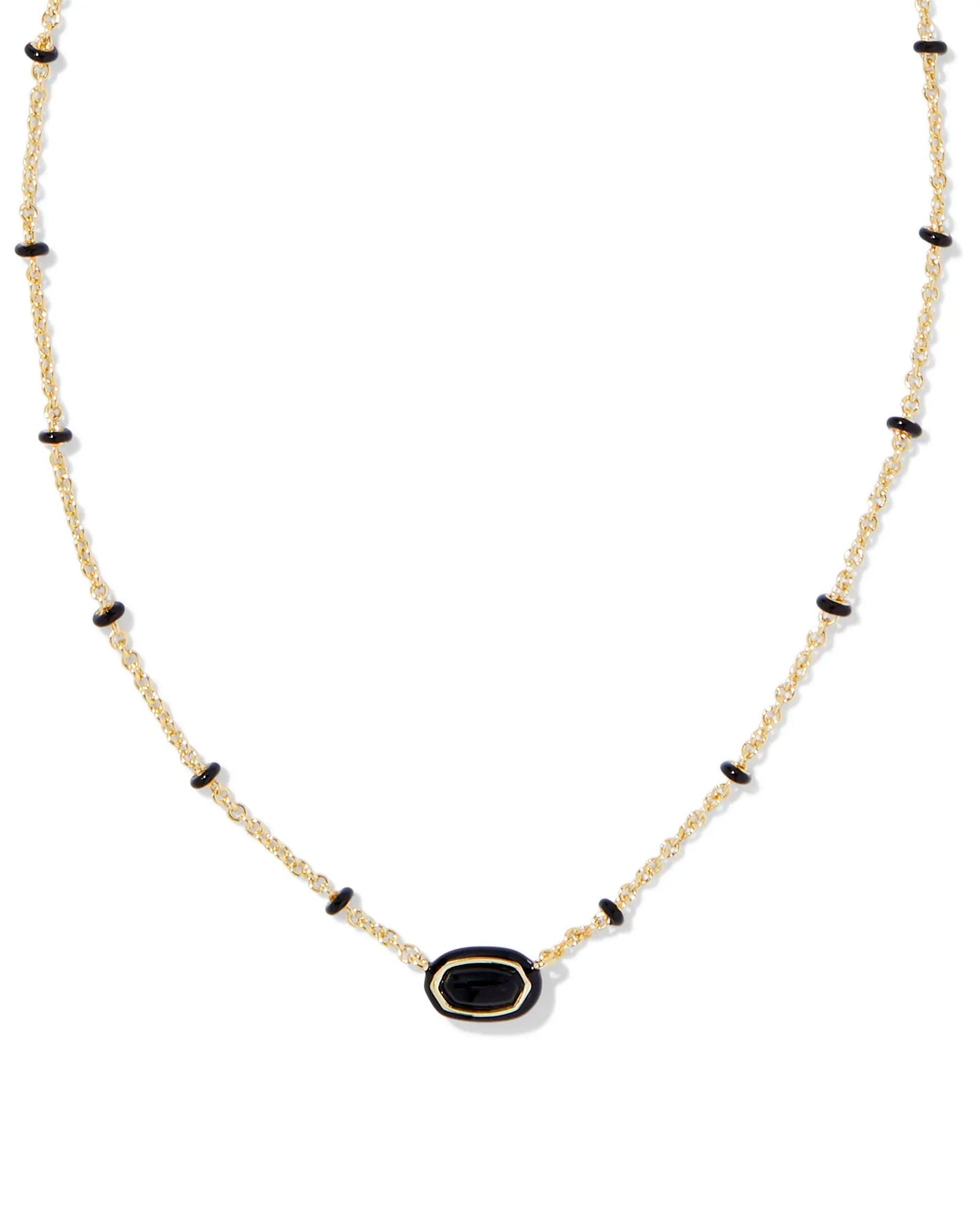 Mini Elisa Enamel Frame Pendant Gold Black Agate - She Chester