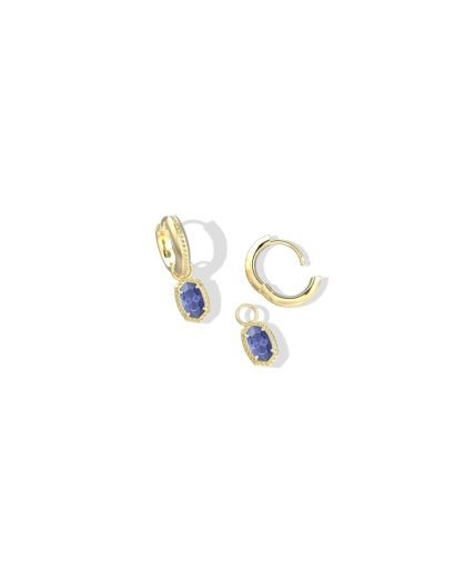 Mini Ellie Luxe Huggie Earrings - Gold Blue Crystal - She Chester